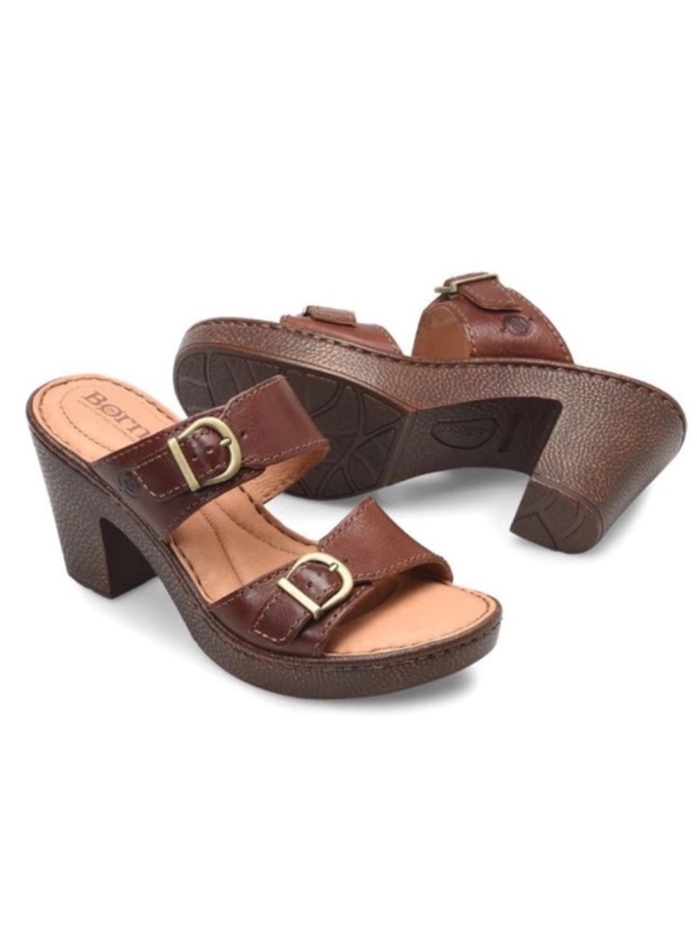 BORN Wallowa Brown Leather Platform Mule Sandal Size 9 F64503 NEW